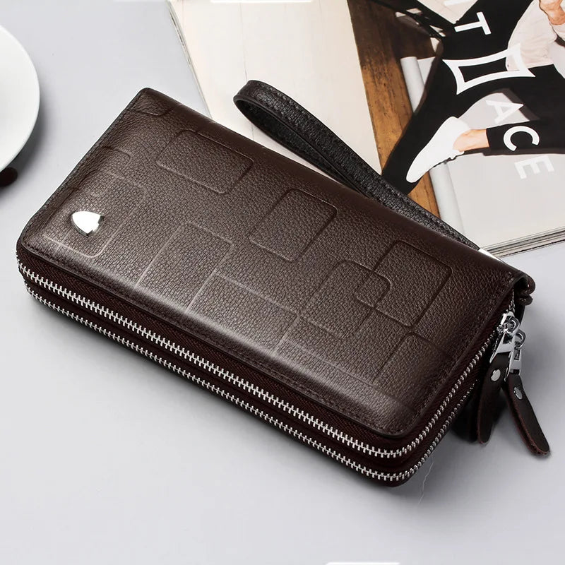 Genuine Leather Wallets for Men 2025 Long Zipper Wristlet Clutch Phone Bag Business Card Holder Wallet Brand Murse Coin Purse