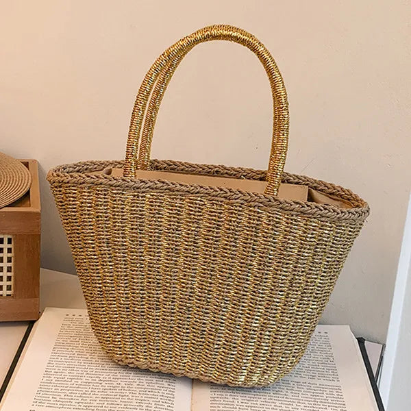 Women Handmade Rattan Woven Shoulder Bag Large Capacity Straw Bags Bohemian Casual Travel Handbag Totes Summer Beach bags New
