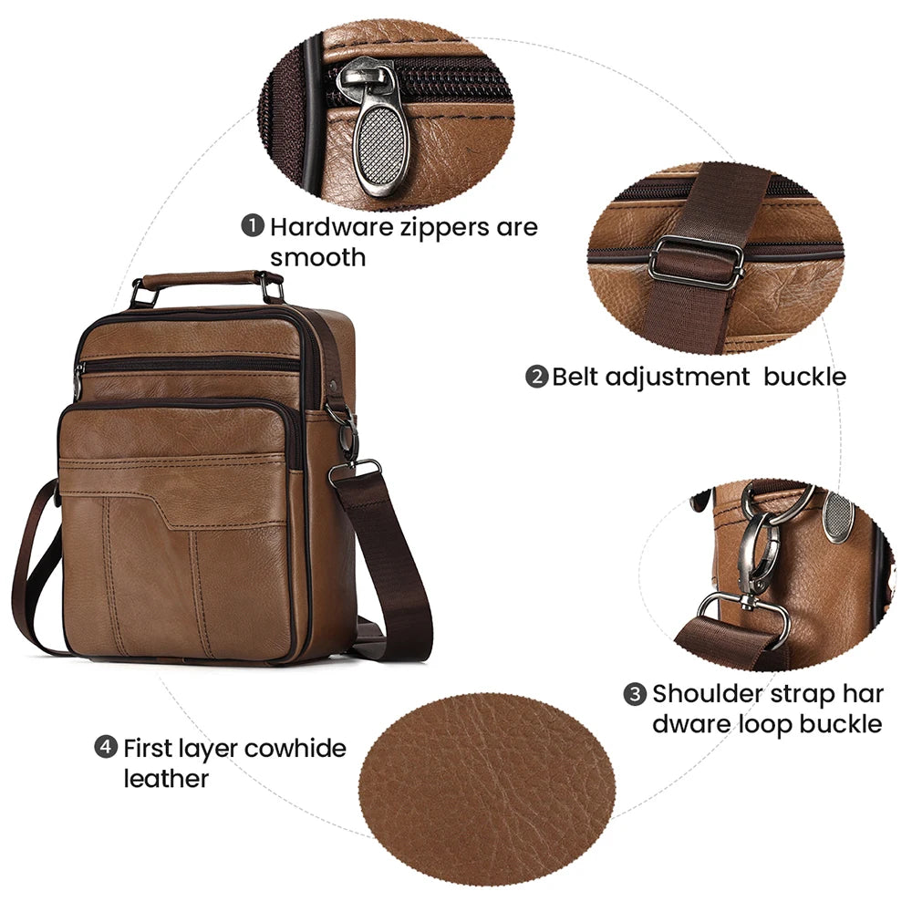 JOYIR Men Genuine Cowhide Leather Crossbody Bags Vintage Messenger Bag for Male Trendy Shoulder Handbag Casual Travel Sling Bag
