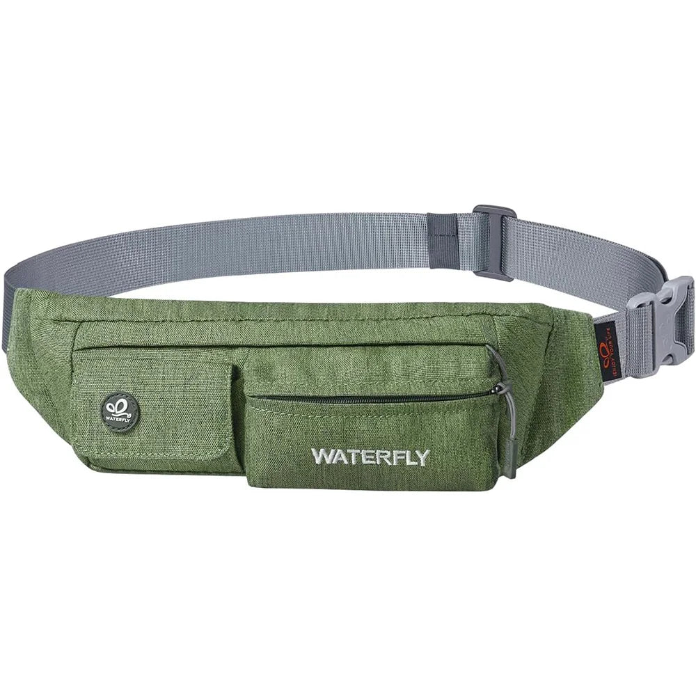 WATERFLY Fanny Pack For Women Men Small Waist Pouch Slim Belt Bag with 4 Pockets For Walking Lightweight Crossbody Chest Bag