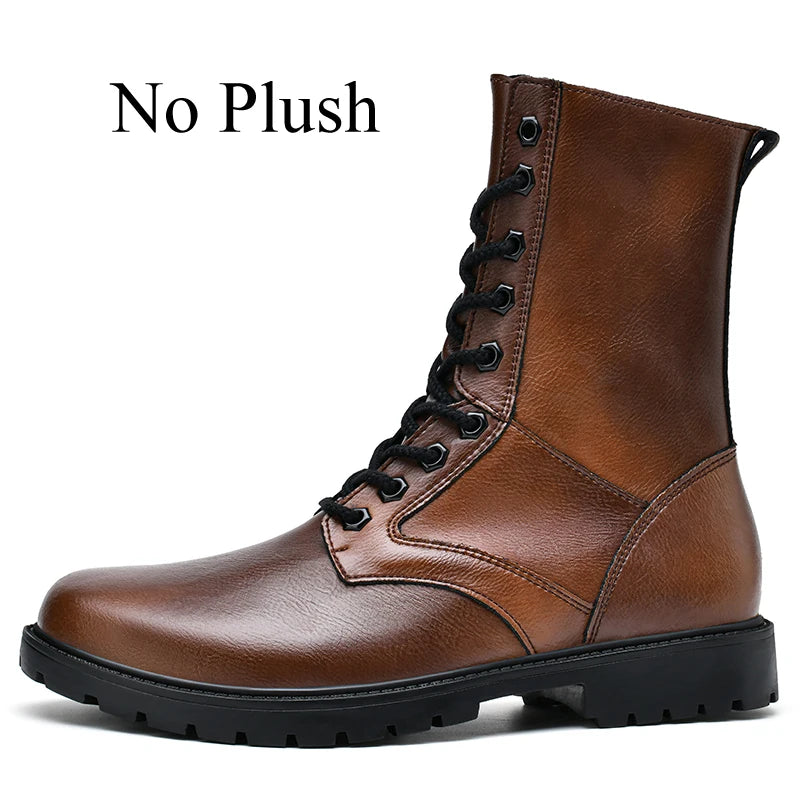 Winter Men Boots High Leather Boots With Zippers Botas Militares Hombre Tactical Shoes Plus Big Size 50 51 52