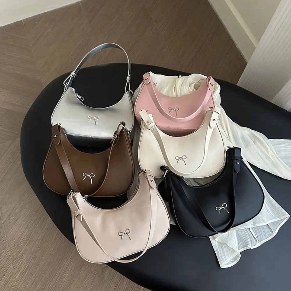 Trendy New Design Bowknot Armpit Bag Solid Color Korean Bowknot Underarm Bag Luxury PU Leather Y2K Handbag Girls