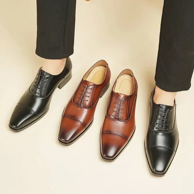 High Quality Italian Oxford Shoes for Men Luxury Leather Wedding Shoes Classic Square Toe Dress Shoes Plus Size 39-47