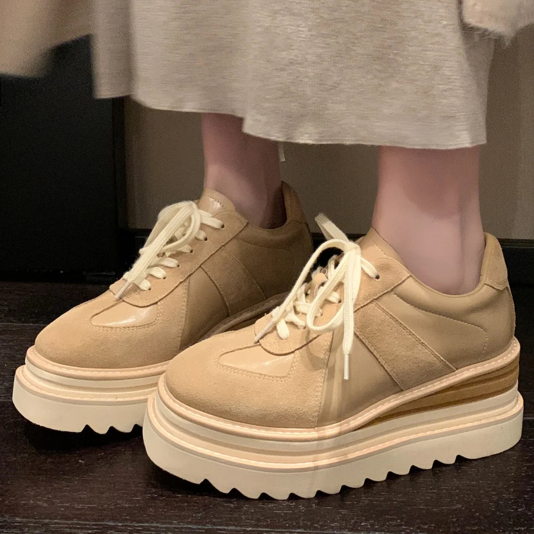 Women's genuine leather patchwork thick sole platform hemp lace-up oxfords high quality soft comfortable walk casual shoes 2025