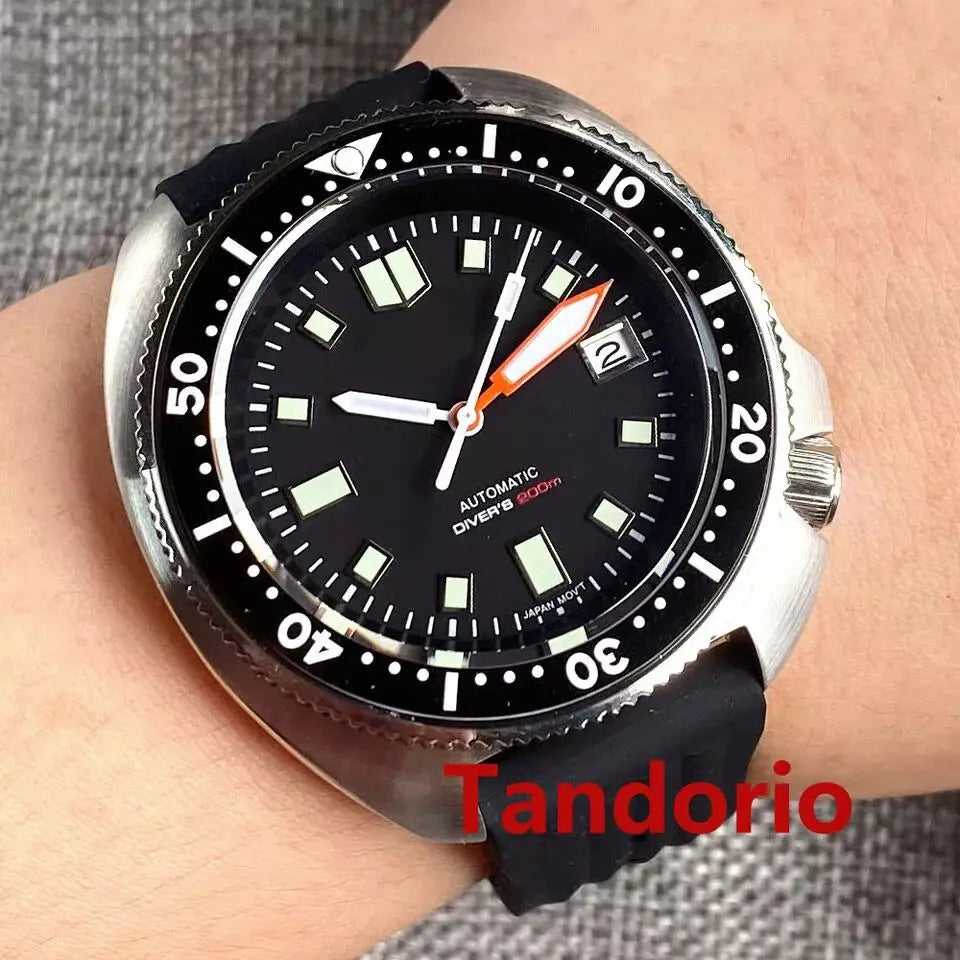 Tandorio 44mm Turtle Series 200m Waterproof Sapphire Crystal Glass NH35A White Date C3 Lume Hands Automatic Men Dive Watch