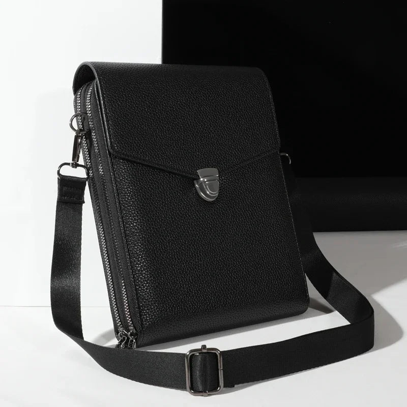 Double layered shoulder bag, neutral business cash bag, PU leather crossbody bag