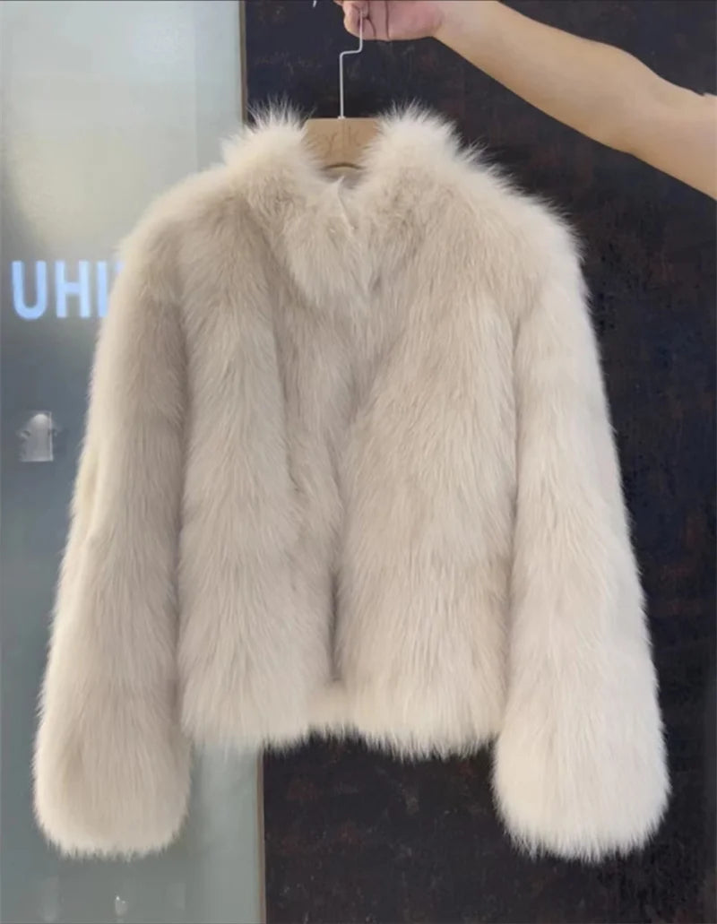 Women's Short Loose And Warm Imitation Fox Fur Fur Coat 2023 Autumn/winter Female New Korean Version Versatile Lace Up Thick Top