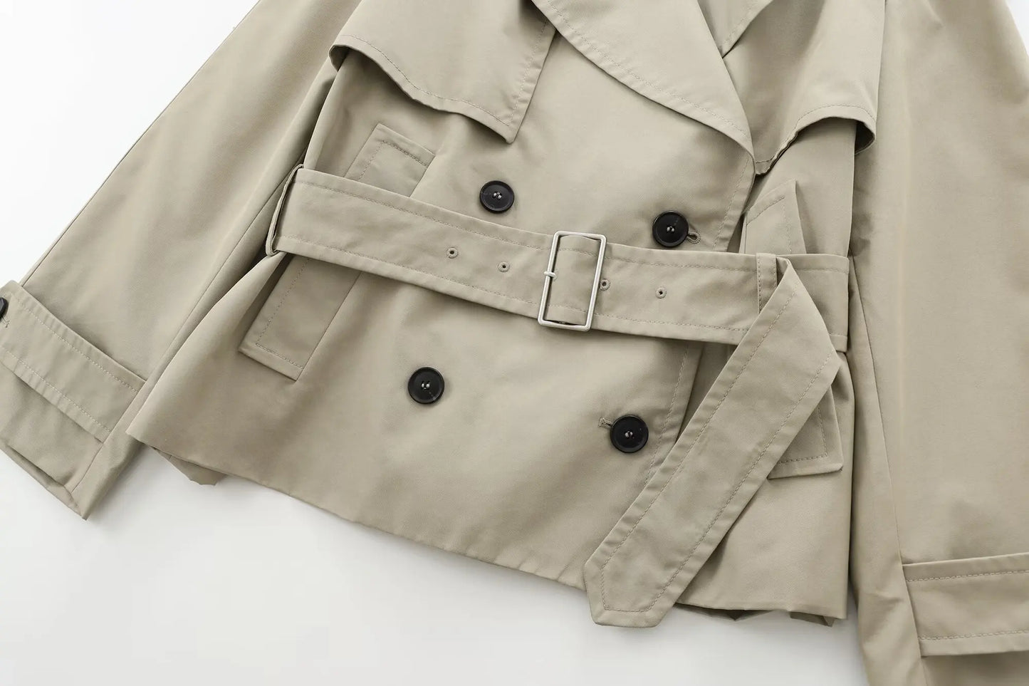 PB&ZA Women 2024 Autumn New Fashion Short Trench Coat Retro Long Sleeve Button Casual Outerwear Chic Overcoat