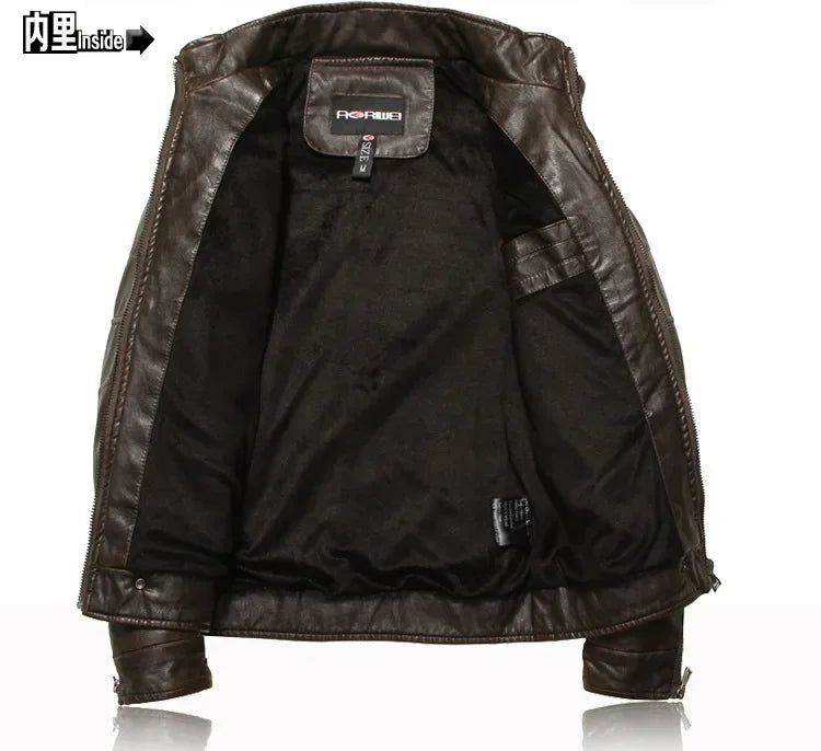 Motorcycle Thickened Leather Coat Men Winter Warm Man Leather CoatMens Plus Velvet Men Moto Biker Riding Fleece Leather Jacket
