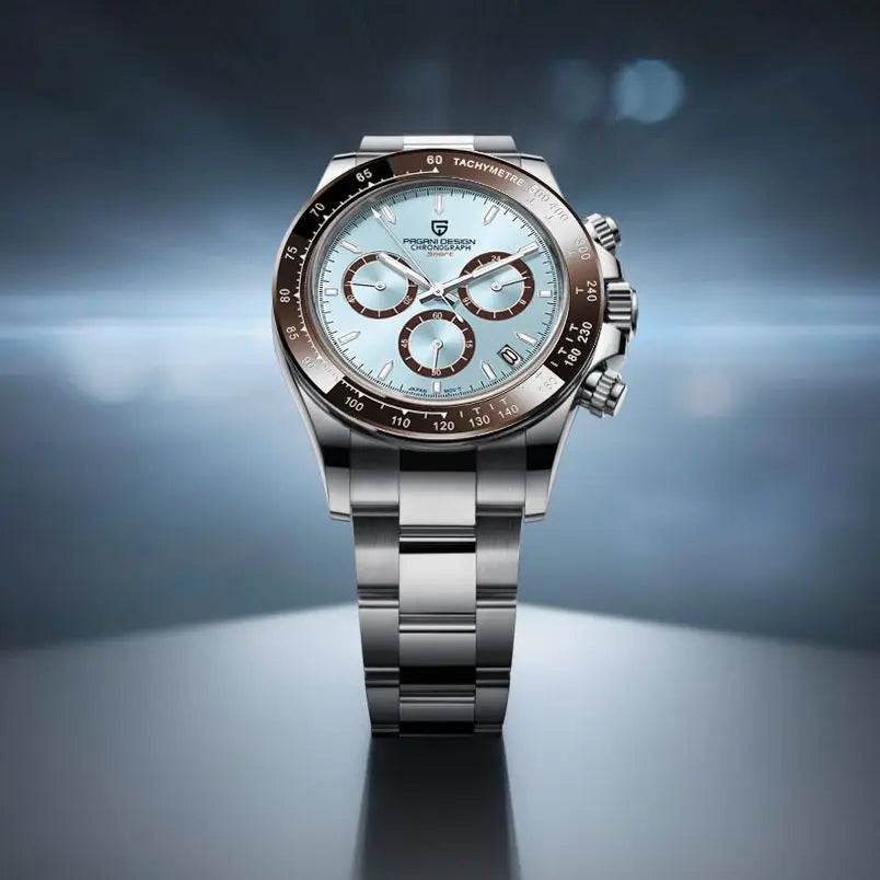 PAGANI DESIGN 2025 New Sport Chronograph Top Brand Luxury Quartz Watch For Men VK63 Automatic date 100M Waterproof Ceramic bezel