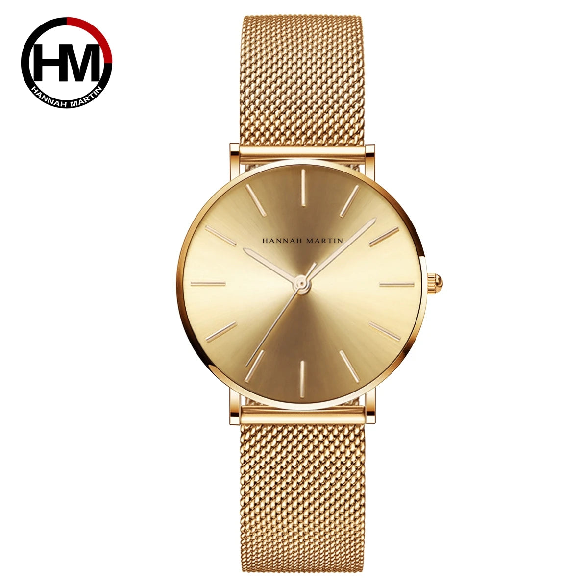 Hannah Martin Original Women Watch With Japanese Imported Movement Fashionable Simple Style Stainless Steel Mesh Rose Wristwatch