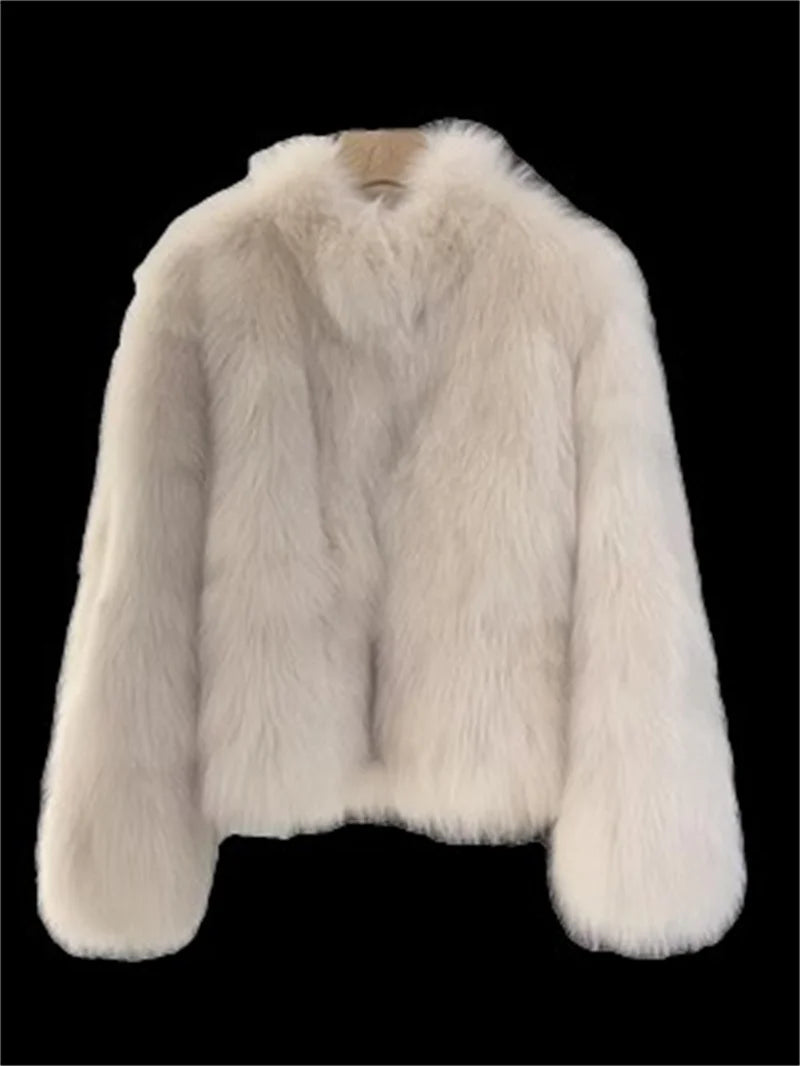 Women's Short Loose And Warm Imitation Fox Fur Fur Coat 2023 Autumn/winter Female New Korean Version Versatile Lace Up Thick Top