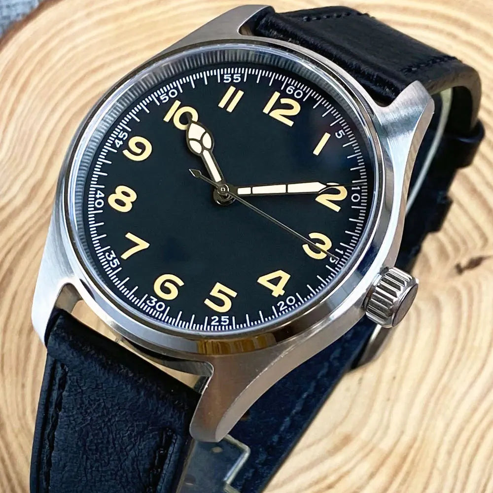 Tandorio Dive Khaki Field Series Pilot Mechanical Watches for Men 200M Waterproof Polish Bezel NH35AA Movt Beige Snake Hand