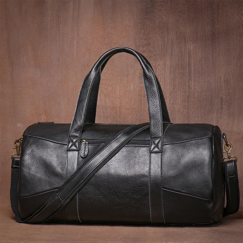 LUOKIR Luxury Genuine Leather Travel Bag Vintage Crazy Horse Cowhide Shoulder Luggage Bag Men Casual Handbag Weekend Duffle Bag