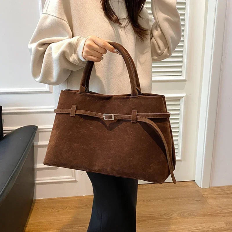 women's bag Buckle Decorative Design Solid Faux Suede tote bag Large Capacity Hasp Casual Tote 2025 Hot Sale Bags for Women