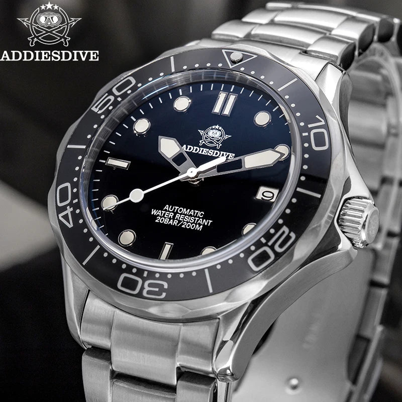 ADDIESDIVE Stainless Steel AD2106 Dive Automatic Mechanical Watch Luxury Sapphire Crystal 200m Waterproof Luminous Men's Watches