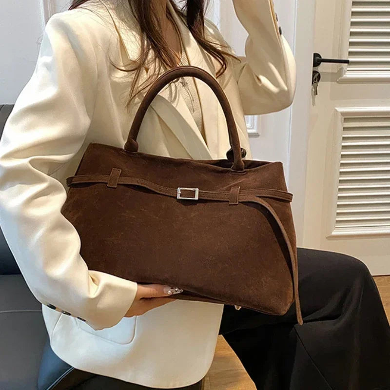 women's bag Buckle Decorative Design Solid Faux Suede tote bag Large Capacity Hasp Casual Tote 2025 Hot Sale Bags for Women