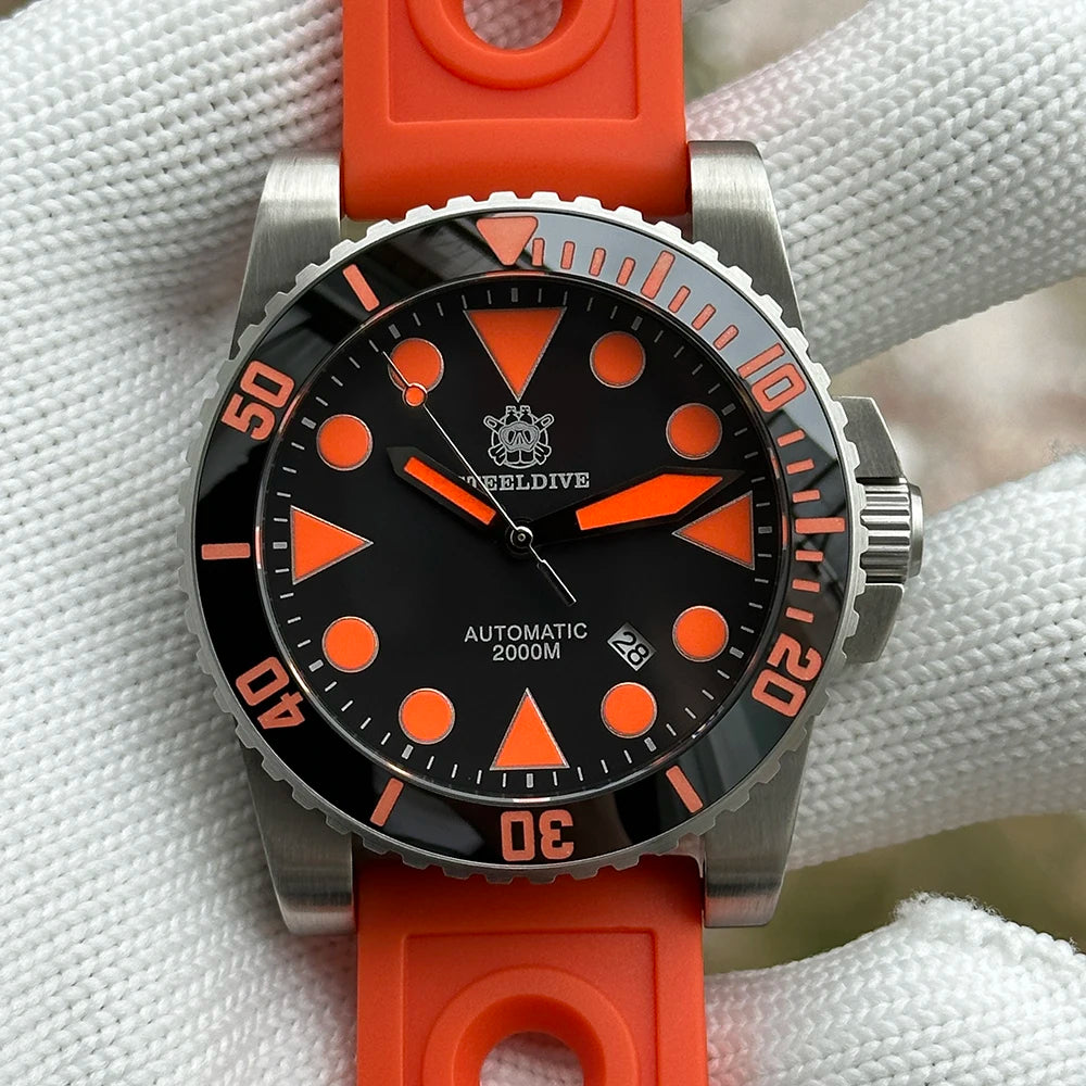 STEELDIVE SD1987 2000m 46.5mm Waterproof Diver's Watch with Sapphire Case Super Orange Glow Mechanical Movement Watches for Men