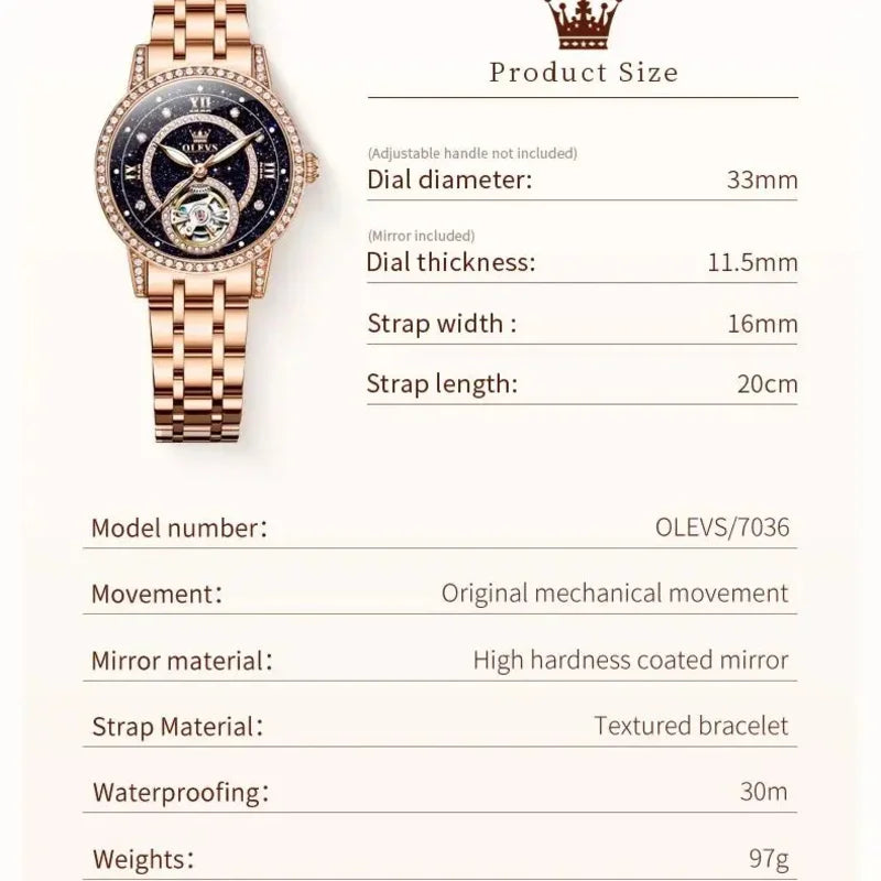 OLEVS Hollow Women's Watch Fully Automatic Mechanical Watch Luxury Diamond Inlaid Starry Sky Elegant Women's Brand Watch 7036