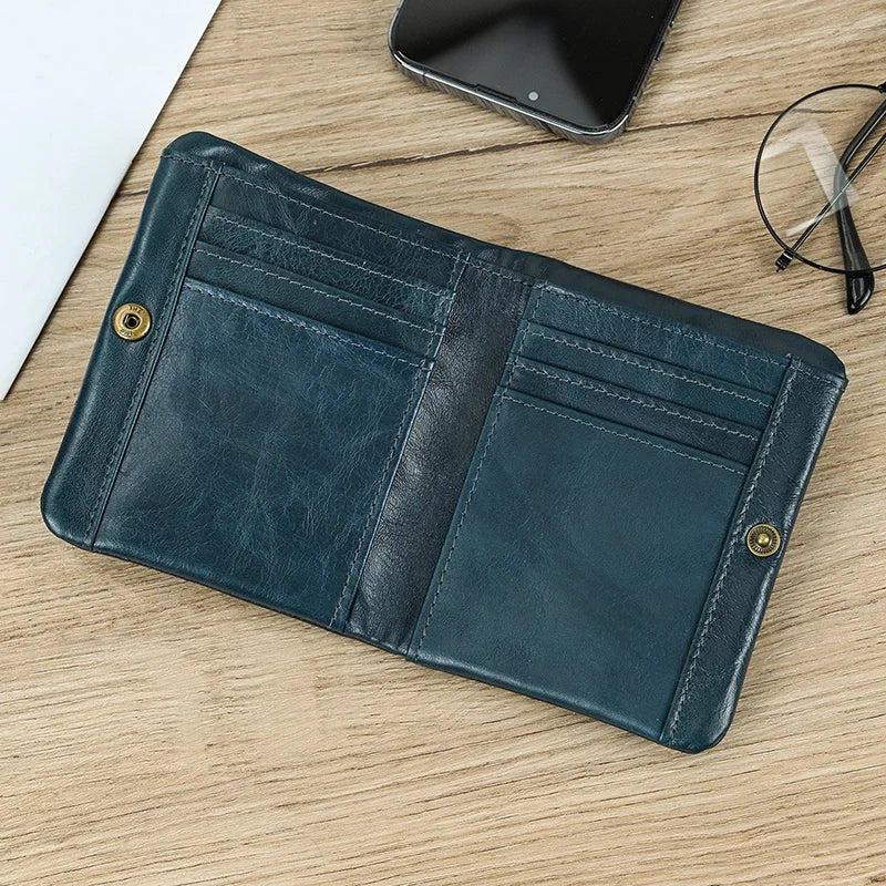 Leather Men‘s Short Wallet Hasp Genuine Leather Unisex Zipper Coin Clutch Purse Cowhide Card Holder Trifold Man wallets