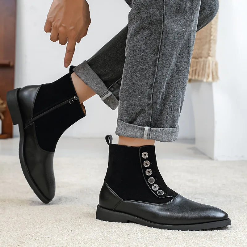 Original Suede Chelsea Boots Men Breathable Designer Zip Ankle Boot Man Comfy Pointed Mens Brogue Shoes Size 46 botas masculino