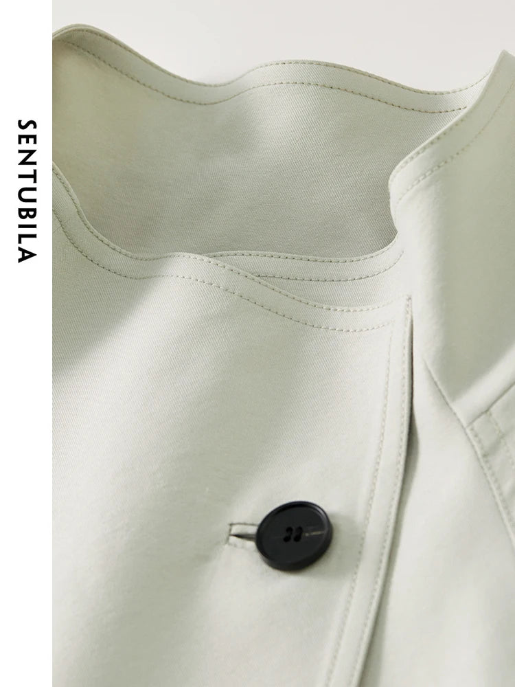 SENTUBILA Stand Collar Single Button Trench Coats For Women 2025 Autumn Fashion Loose Casual Loose Simple Women Coats 143F55826