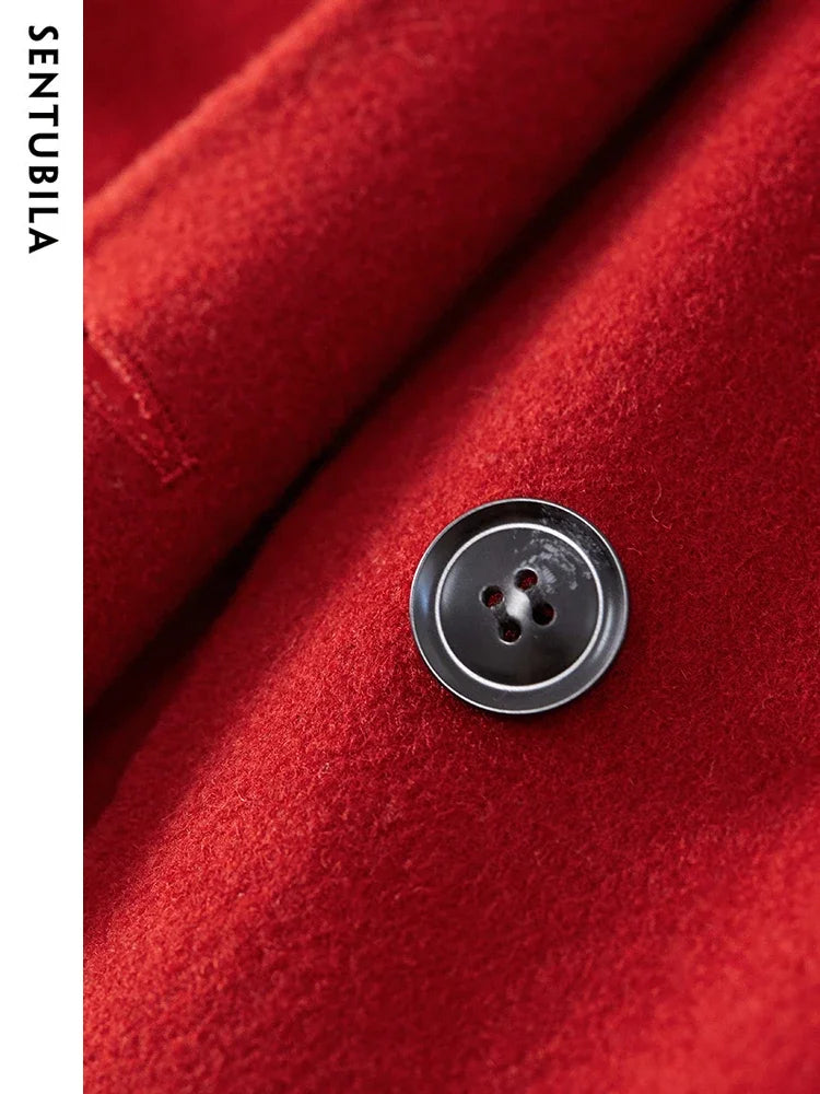 SENTUBILA Double-faced Woolen Long Jacket For Women 2025 Winter 100% Wool Coat Simple Comfortable Warm Lapel Overcoat W34O49911