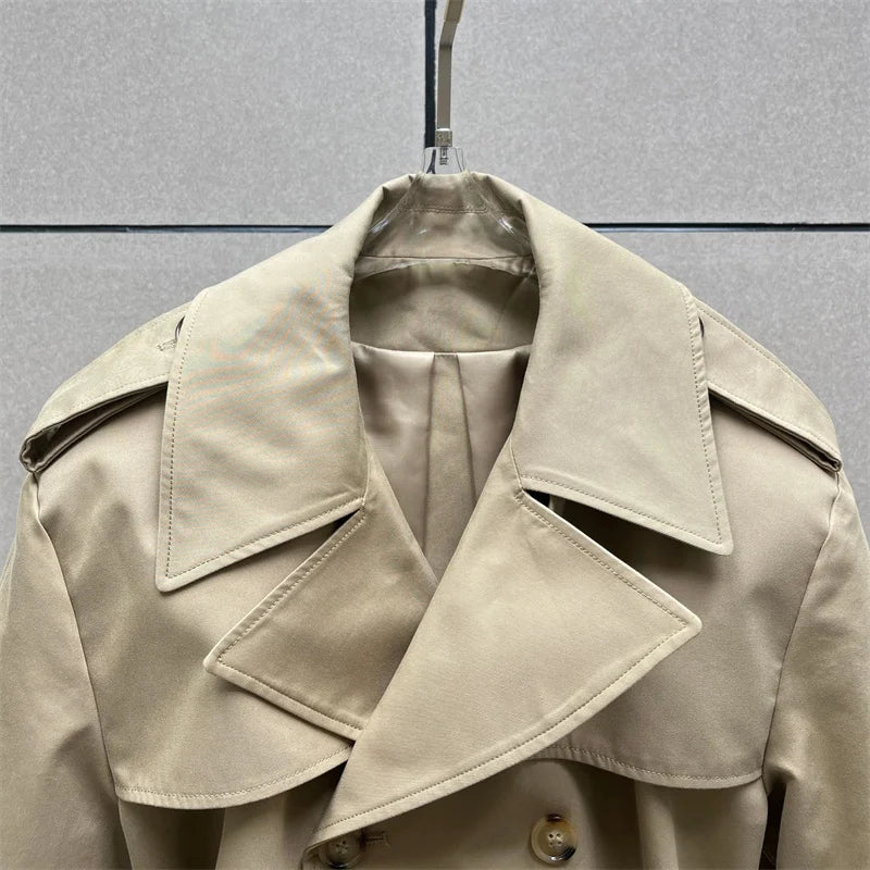 Women's jackets 2025 summer new belt slim fit lapel long sleeved top High quality pure cotton Women's coat jumpsuit windbreaker