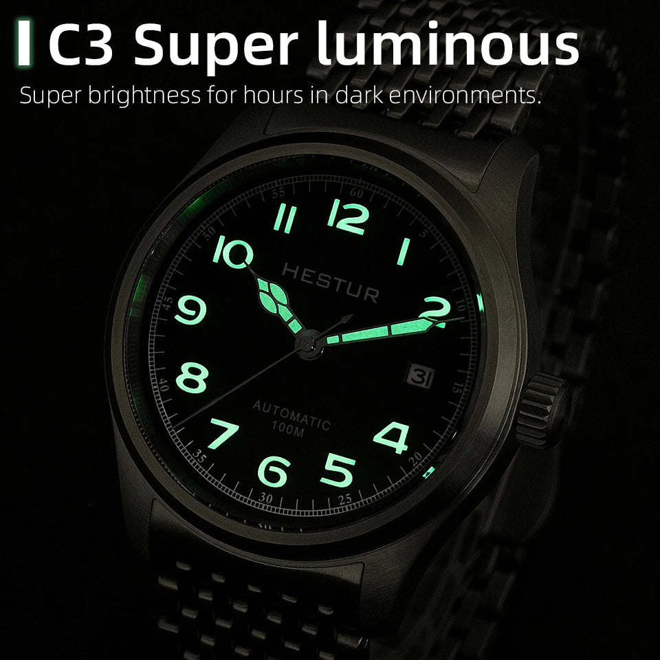 Automatic Mechanical Watch Pilot Men's 38mm Minimalist Style Custom Dial Calendar Super Luminous Murphy reloj hombre Miyota 8215