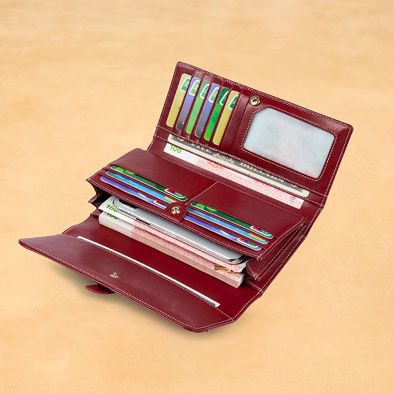 Split Leather Wallet for Women Luxury Designer Long Purse High Quality RFID Card Holder Purses Women's Wallets Handbag