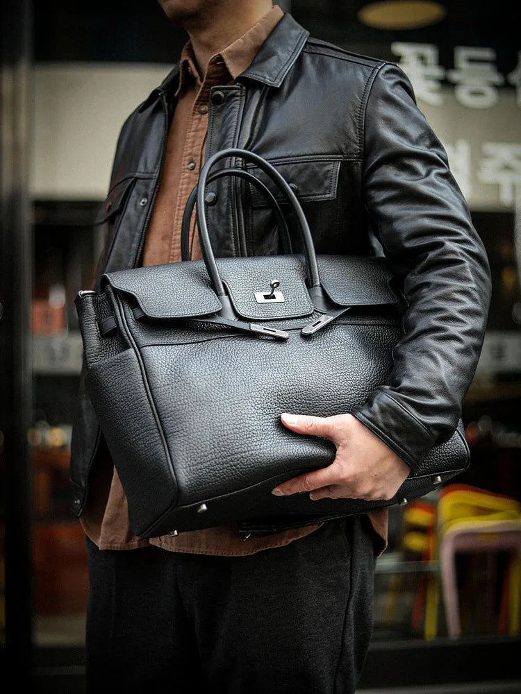 New Top Quality Briefcase Bag retro commuter bag soft leather single shoulder Tote bag neutral wind large capacity with zipper