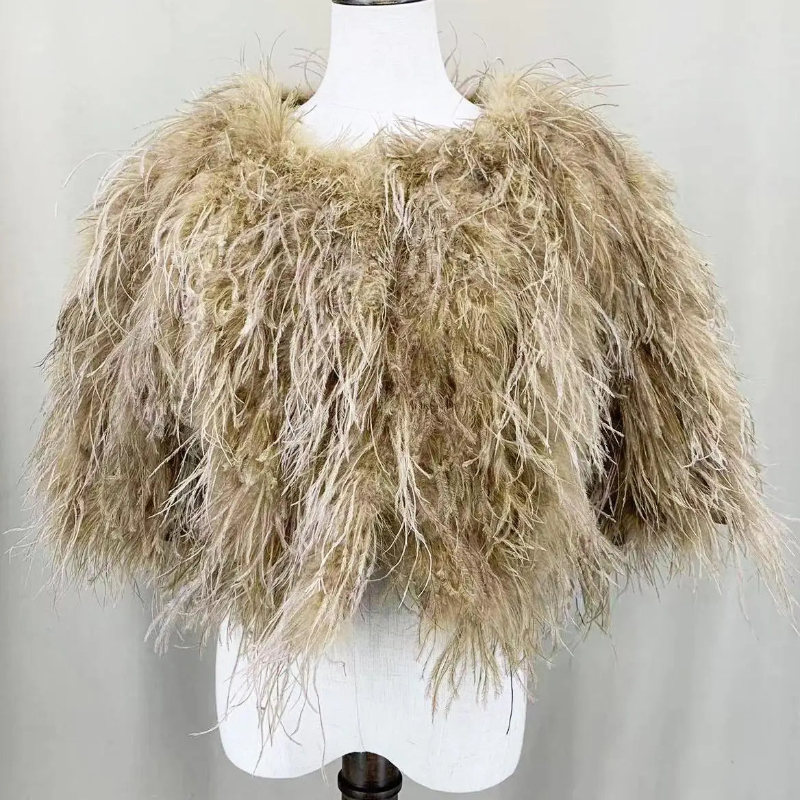 Luxurious Furry Ostrich Feather Jacket, Peach Fuzz Fashion, Wedding Party, Concert, Bride B230408, 2024
