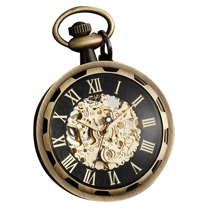 Luxury retro hollowed out mechanical pocket watch with luminous waterproof semi-automatic alloy waist chain suitable for daily
