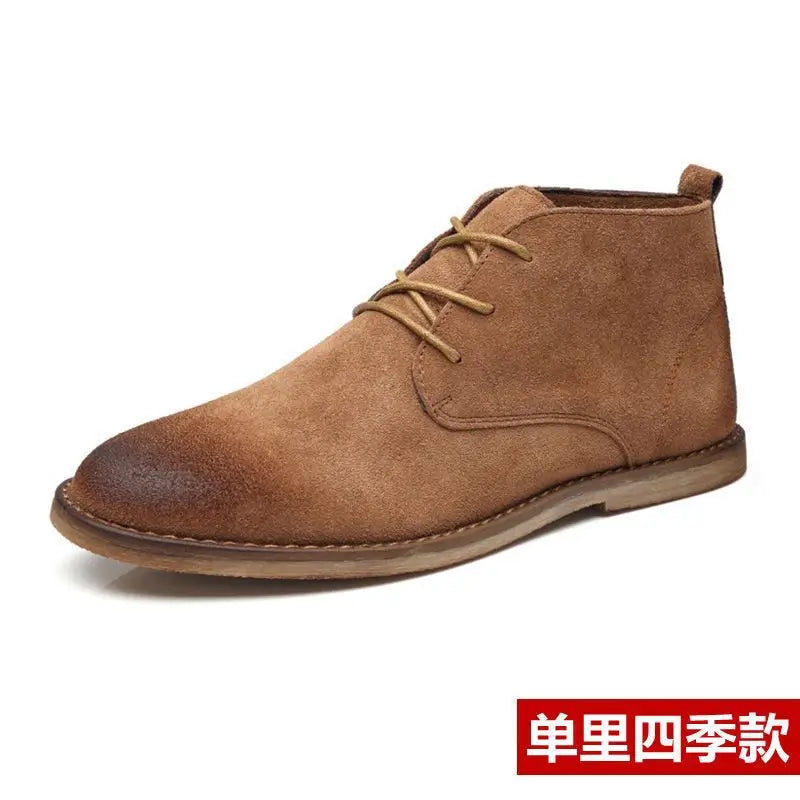 New Real Leather Boots Men Cowhide Hign Shoes British Retro Short Boots Male Tooling Desert Boots ClassicsAnti-slip shoes