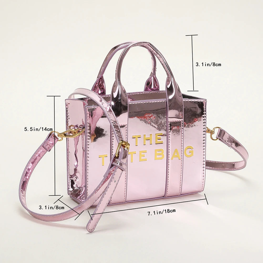 Patent Leather Shoulder Bag Fashion Letter Ladies Tote Bags Casual Adjustable Strap Simple Shiny Portable for Weekend Vacation