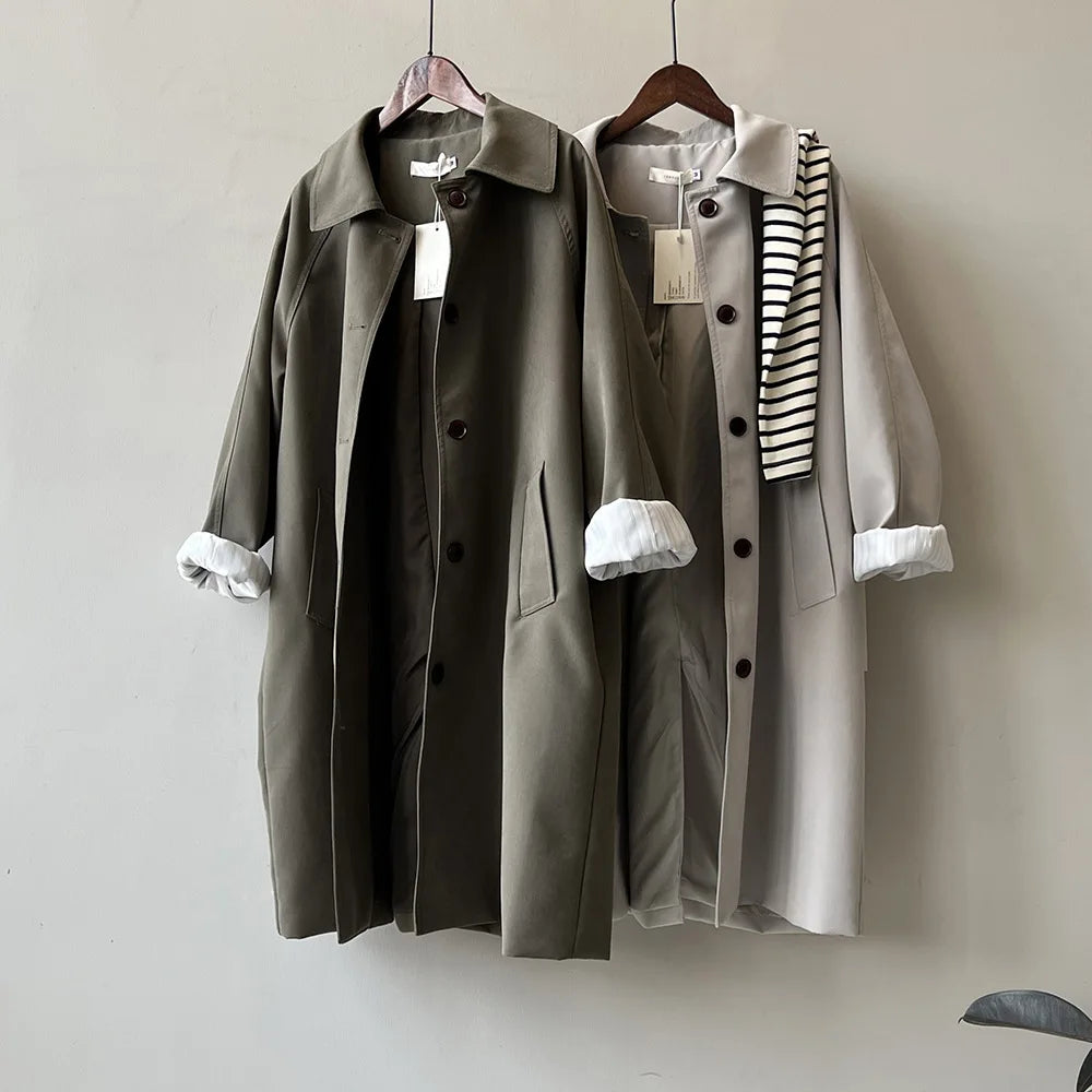Casual Long Trench Coat For Women, Autumn New Loose Mid-length Elegant Coat