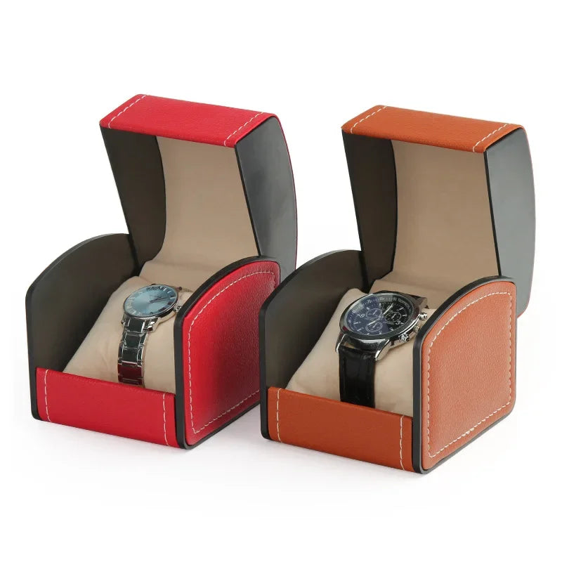 Black Single Watch Gift Box with Pillow PU Leather Wristwatch Display Case Organizer for Men Clamshell PU leather watch case