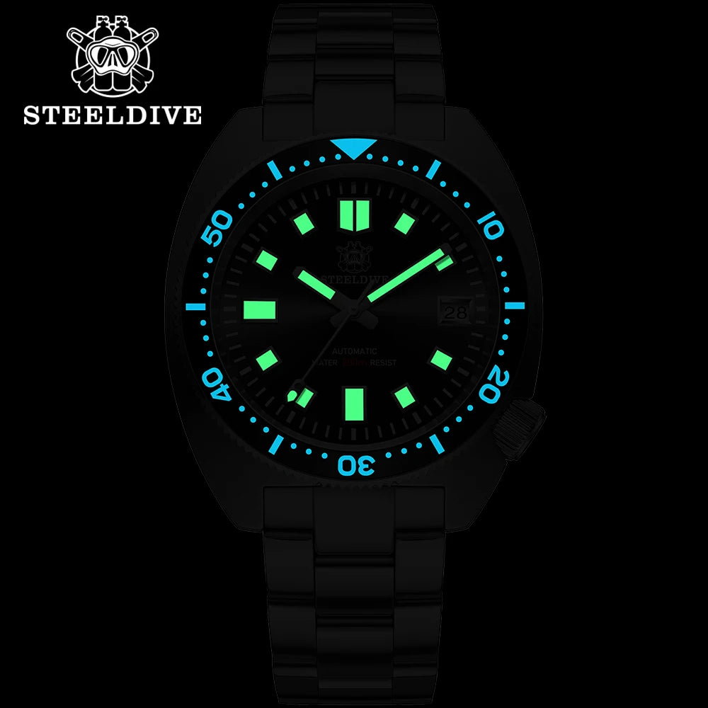 STEELDIVE Top Brand Thin Abalone Men's Diving Mechanical Watches AR Coating Sapphire Glass Movement 200M Waterproof Dive Watch