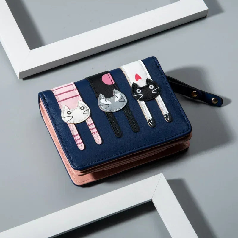 PU Leather Cartoon Cat Women Wallet Women Short Wallet Brand Designed Coin Purse Female Card Holder Cute Girl Wallet