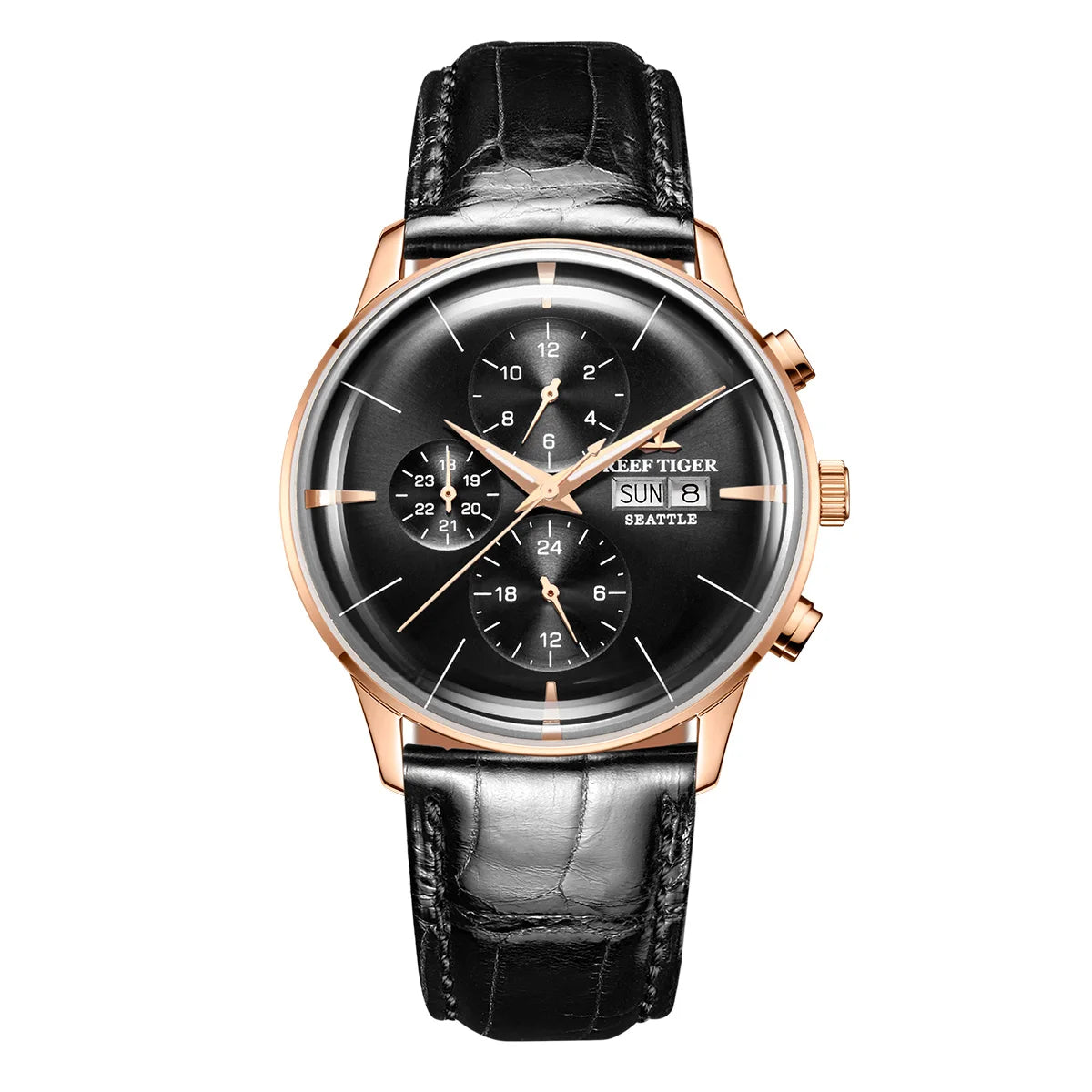Reef Tiger RT Top Luxury Men's Watch White Dial Multi-Function Mechanical Wristwatch Relogio Masculino RGA1699
