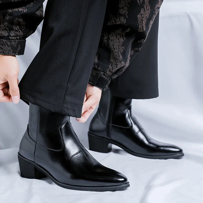 New Luxury Brand Men Designer Ankle Boots Fashion High Top Genuine Leather Chelsea Boots Classic Dress Business Outdoor Shoes