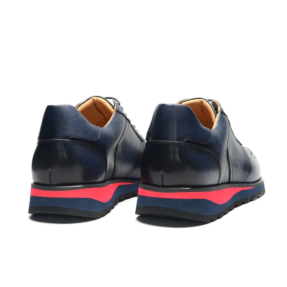 Classic Retro Men's Sneakers Genuine Leather Winter Business Office Casual Shoes Anti-slip Lace-up Blue Black Outdoor Footwear