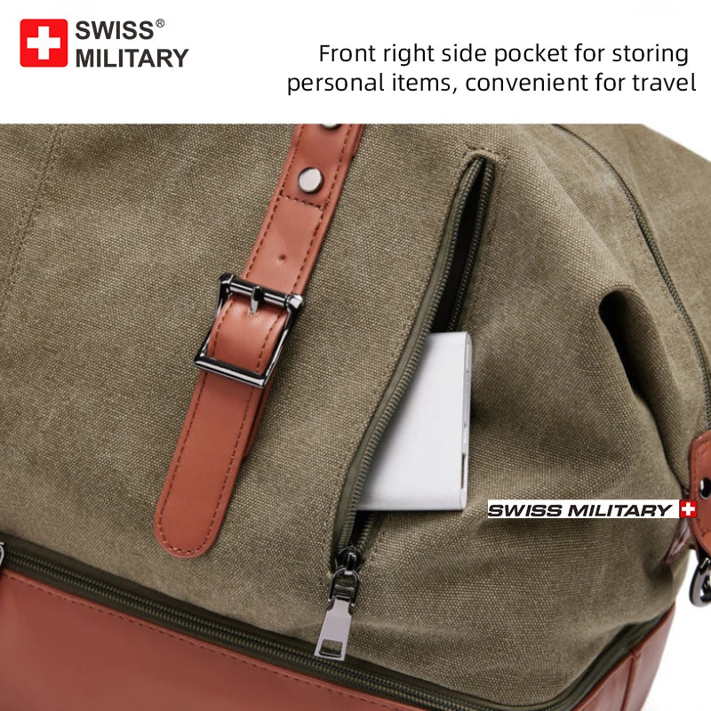SWISS MILITARY Handheld travel Bag Large Capacity Retro Bag Canvas Multifunctional Luggage Bag Anti Theft Travel Bag