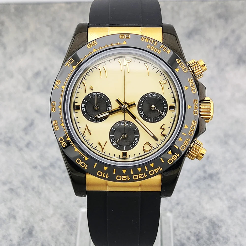 Business 39mm Quartz Watch Men's Chronograph Sapphire Crystal VK63 Movement Arabian luminous dial stainless steel men's watch