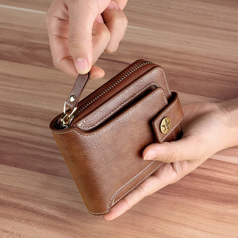 Vintage Short Wallet For Men Leather Coin Pocket Purse Man Multi function Tri Fold Card Holder Small Male Money Clip