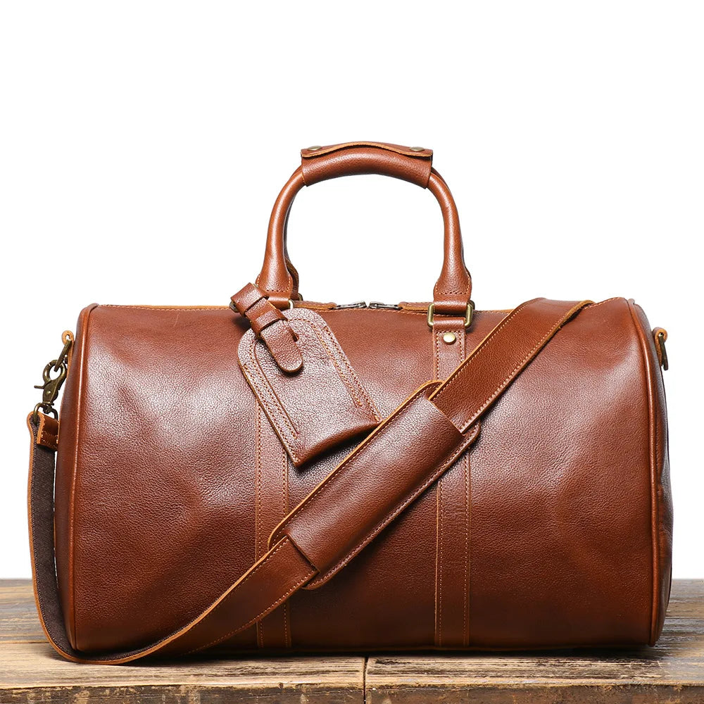 ROOG Vintage Leather Travel Tote Bag With A Roomy Interior That Easily Fits Your Essentials, Combining Style And Practicality