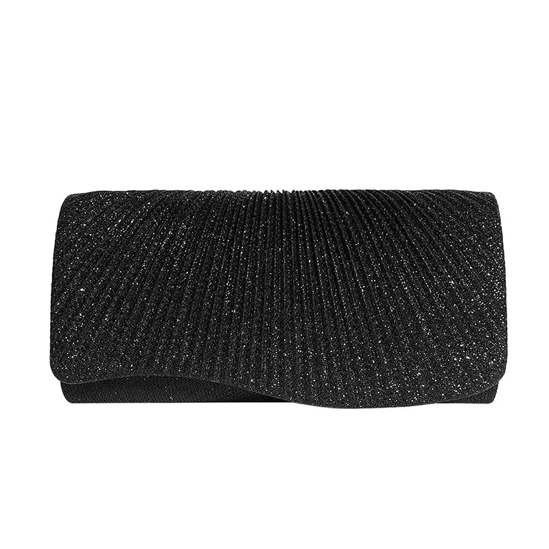 Women Fold Glitter Handbag Shiny Envelope Evening Bag Ladies Pleated Silver Clutch Chain Wedding Party Mini Long Purse XA12ZD
