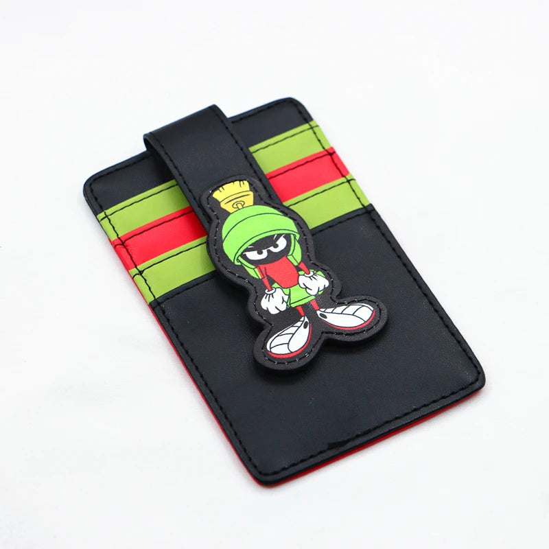 Cute cartoon Vegan PU Wallet, Marvin the Martian Pose Black Green Red ID Card Holder Purse Money Case for Men Women Fashion Bag