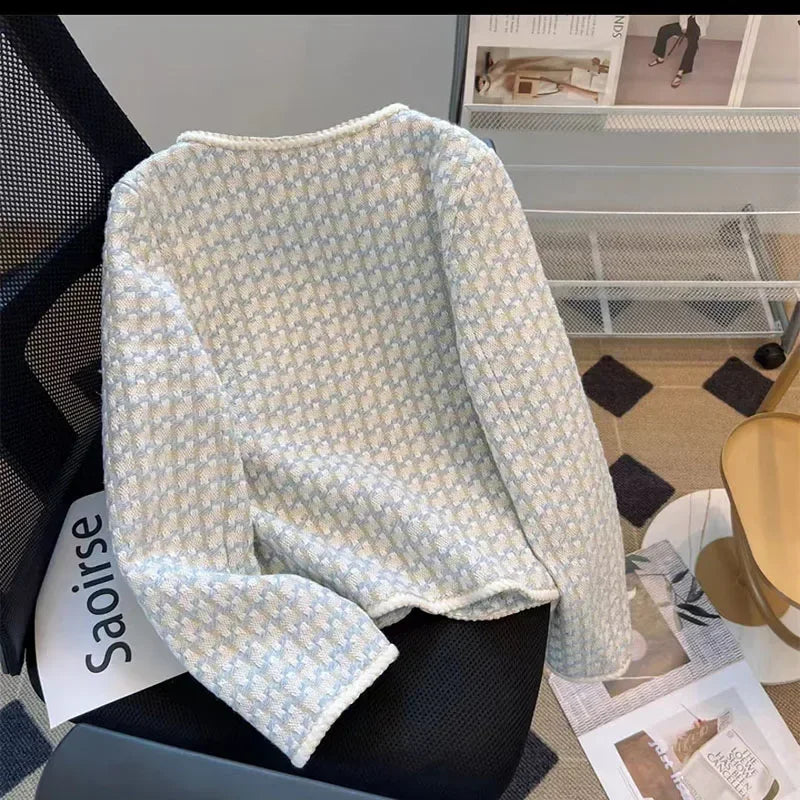 High Quality French Vintage Small Fragrance Tweed Jacket Coat Women's Spring Autumn Casual Fried Street Short Coat Plaid Outwear