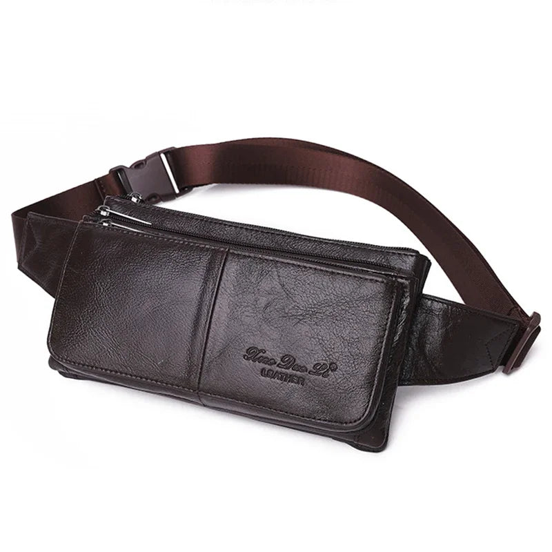 Men Natural Genuine Leather Sling Chest Cross Body Bag Travel Belt Purse Pouch Soft Single Shoulder Messenger Waist Pack Bags